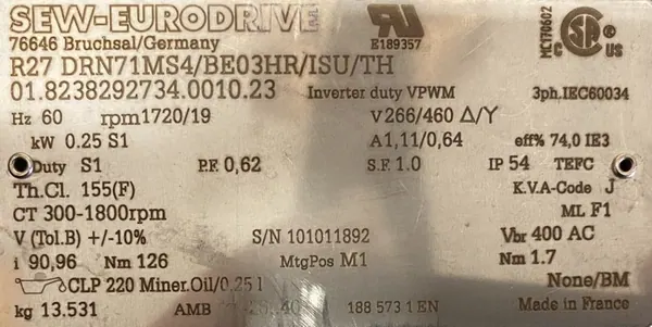Motoreduktor / przekładnia 0,25kW 15obr. 3fazowy HAMULEC SEW - zdjęcie 2