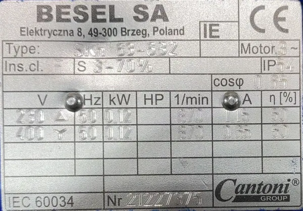Silnik elektryczny 0,12kW 870obr. 3fazowy BESEL - zdjęcie 2