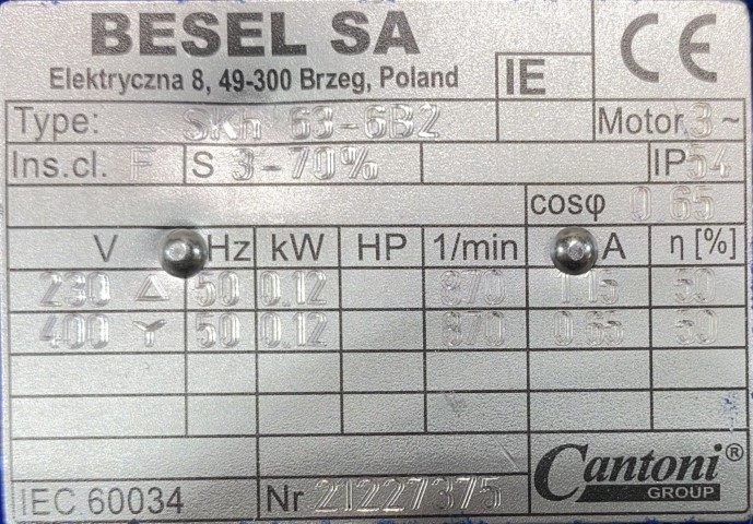 silnik elektryczny 0,12kW 870obr. 3fazowy BESEL - zdjęcie 2