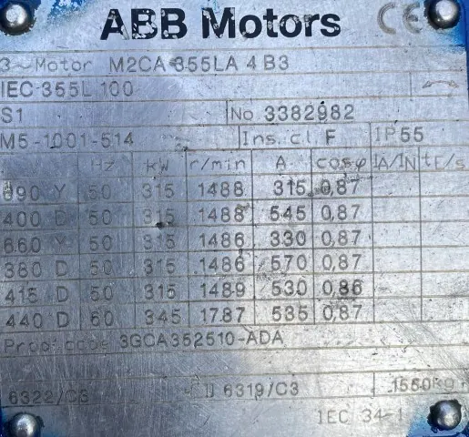 Silnik elektryczny 315kW 1488obr. 3fazowy ABB - zdjęcie 2