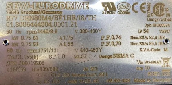 Motoreduktor / przekładnia 0,75kW 8,6obr. 3fazowy HAMULEC SEW - zdjęcie 2
