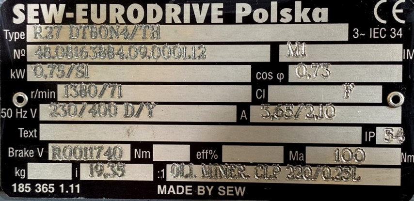 motoreduktor / przekładnia 0,75kW 71obr. 3fazowy SEW (s) - zdjęcie 2