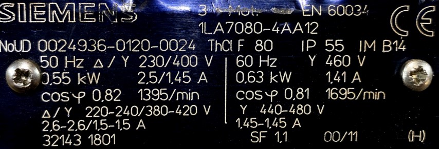 silnik elektryczny 0,55kW 1395obr. 3fazowy SIEMENS B14 - zdjęcie 2