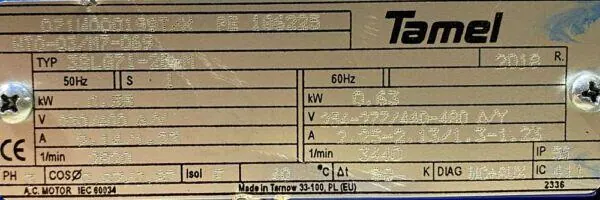Silnik elektryczny 0,55kW 2820obr. 3fazowy Tamel - zdjęcie 2