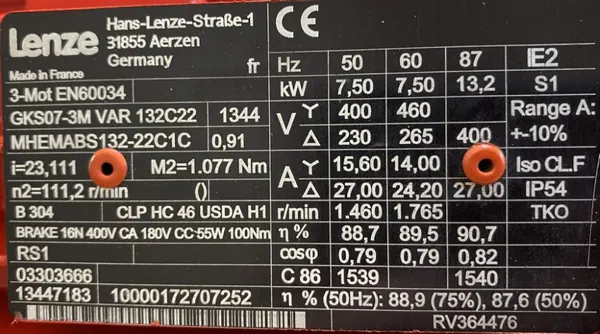 Motoreduktor / przekładnia 7,5kW 63,2obr. HAMULEC Lenze - zdjęcie 2
