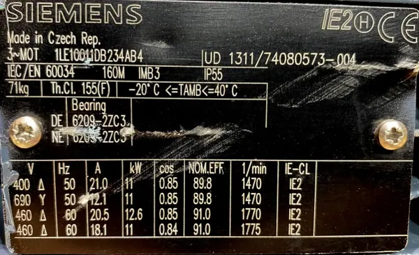 Silnik elektryczny 11kW 1470obr. 3fazowy SIEMENS IE2 - zdjęcie 2