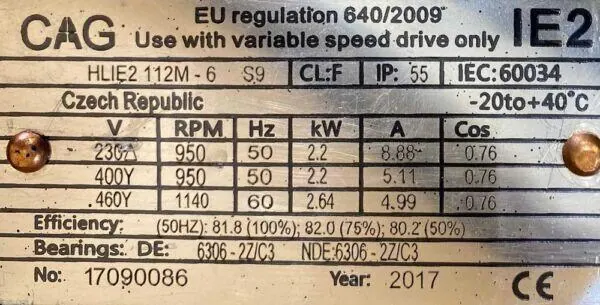 Silnik elektryczny 2,2kW 950obr. 3fazowy IE2 - zdjęcie 2