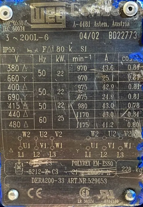 Silnik elektryczny 22kW 970obr. 3fazowy WEG - zdjęcie 2