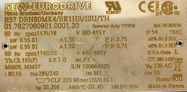 Motoreduktor / przekładnia 0,55kW 18obr. 3fazowy HAMULEC SEW - zdjęcie 2