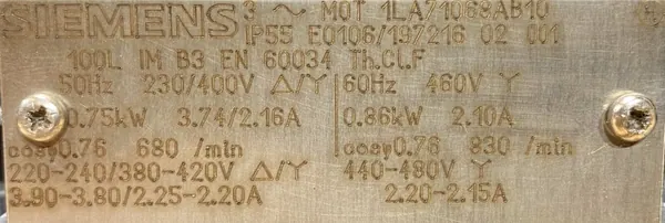 Silnik elektryczny 0,75kW 680obr. 3fazowy SIEMENS - zdjęcie 2