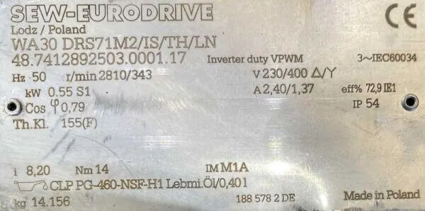 Motoreduktor / przekładnia 0,55kW 343obr. 3fazowy SEW - zdjęcie 2