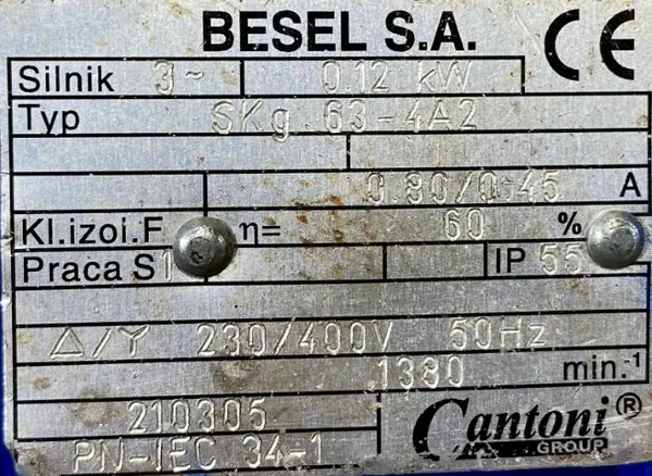 Silnik elektryczny 0,12kW 1380obr. 3fazowy BESEL 63B5 - zdjęcie 2
