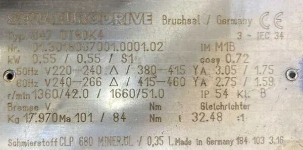 Motoreduktor / przekładnia 0,55kW 42obr. 3fazowy SEW - zdjęcie 2