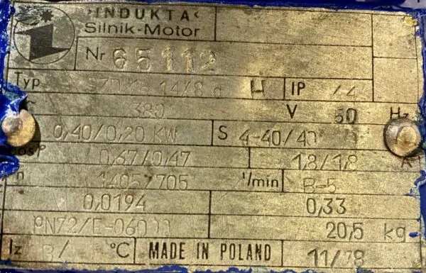 Silnik elektryczny SZDKe 14/8aH 0,4/0,2kW 1405/705obr. 3fazowy INDUKTA - zdjęcie 2