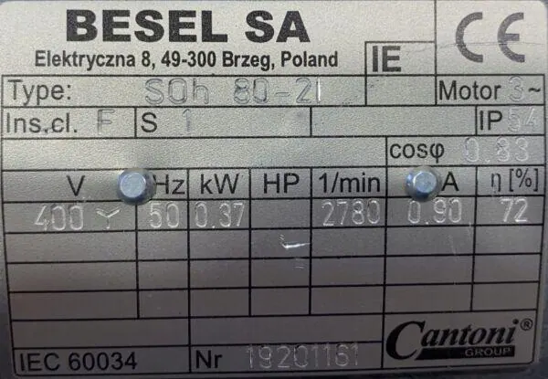 Silnik elektryczny SOh 80-2I 0,37kW 2780obr. 3fazowy BESEL - zdjęcie 2