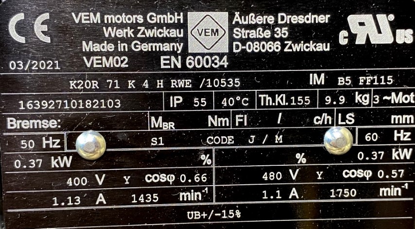 silnik elektryczny 0,37kW 1375obr. 3fazowy VEM - zdjęcie 2