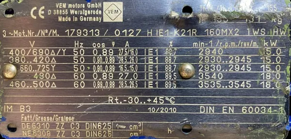 Silnik elektryczny 15kW 2940obr. 3fazowy VEM - zdjęcie 2