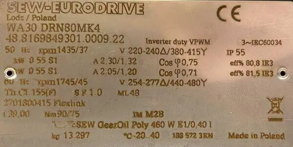 Motoreduktor / przekładnia 0,55kW 37obr. 3fazowy SEW - zdjęcie 2