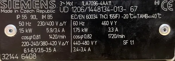 Silnik elektryczny 1,5kW 1420obr. 3fazowy SIEMENS - zdjęcie 2