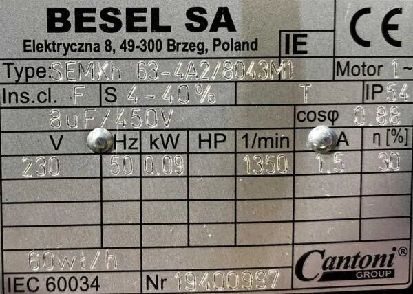 Motoreduktor / przekładnia 0,09kW 1,1obr. 1fazowy 230V DO PIECA - zdjęcie 2