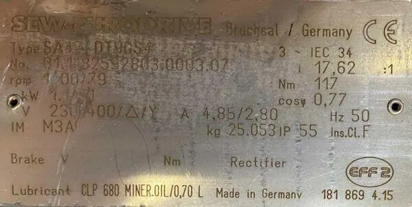 Motoreduktor / przekładnia 1,1kW 79obr. 3fazowy SEW - zdjęcie 2