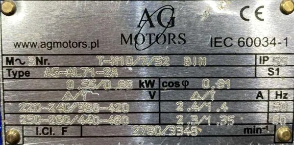 Silnik elektryczny 0,55kW 2790obr. 3fazowy B5 - zdjęcie 2