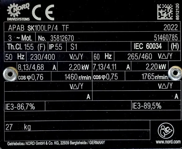 Silnik elektryczny 2,2kW 1460obr. 3fazowy NORD IE3 do reduktora - zdjęcie 2