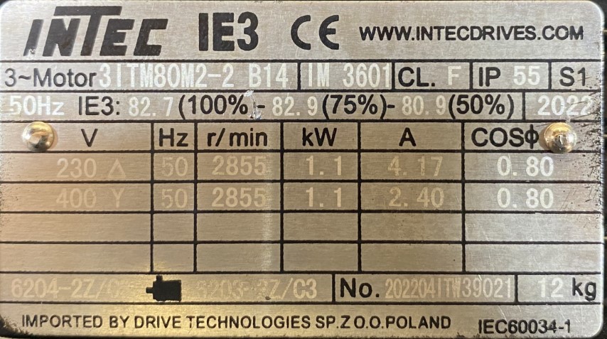 silnik elektryczny 1,1kW 2855obr. 3fazowy IE3 - zdjęcie 2