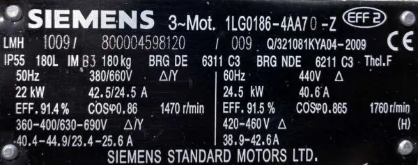 Silnik elektryczny 22kW 1470obr. 3fazowy SIEMENS - zdjęcie 2