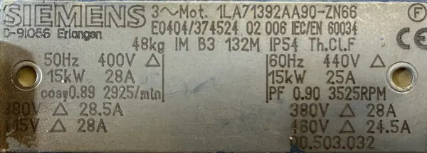 Silnik elektryczny 15kW 2925obr. 3fazowy SIEMENS - zdjęcie 2
