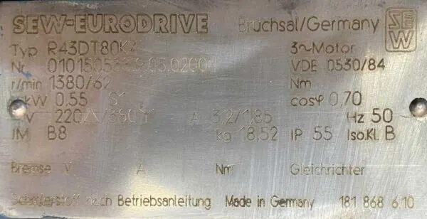 Motoreduktor / przekładnia 0,55kW 62obr. 3fazowy SEW - zdjęcie 2
