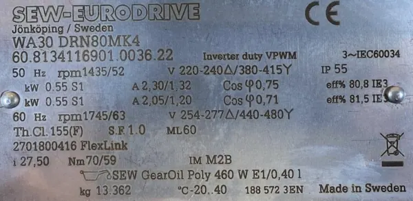 Motoreduktor / przekładnia 0,55kW 52obr. 3fazowy SEW - zdjęcie 2