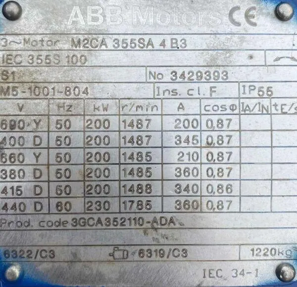 Silnik elektryczny 200kW 1487obr. 3fazowy ABB - zdjęcie 2