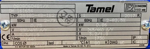 Silnik elektryczny 0,75kW 1440obr. 3fazowy Tamel IE2 - zdjęcie 2