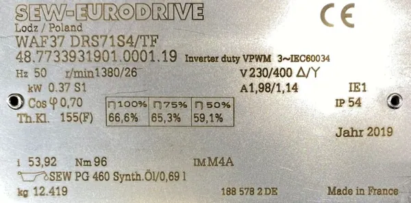 Motoreduktor / przekładnia 0,37kW 26obr. 3fazowy SEW - zdjęcie 2