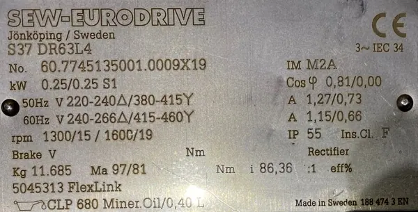 Motoreduktor / przekładnia 0,25kW 15obr. 3fazowy SEW - zdjęcie 2