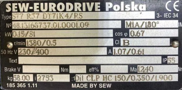 Motoreduktor / przekładnia 0,15kW 0,5obr. 3fazowy SEW - zdjęcie 2