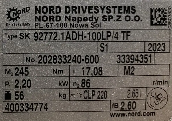 Motoreduktor / przekładnia 2,2kW 86obr. NORD - zdjęcie 3