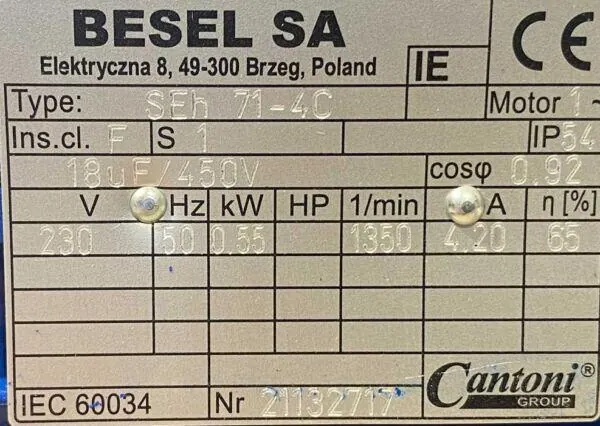 Silnik elektryczny 0,55kW 1350obr. 1fazowy 230V 71B3 BESEL - zdjęcie 2