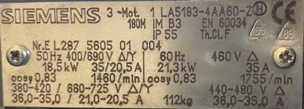 Silnik elektryczny 18,5kW 1460obr. 3fazowy SIEMENS - zdjęcie 2