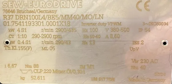 Motoreduktor / przekładnia 0,4-4kW 43-435obr. HAMULEC SEW - zdjęcie 2