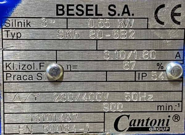 Silnik elektryczny 0,55kW 900obr. 3fazowy BESEL - zdjęcie 2