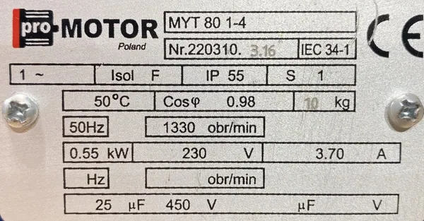Silnik elektryczny 0,55kW 1330obr. 1fazowy 230V - zdjęcie 2