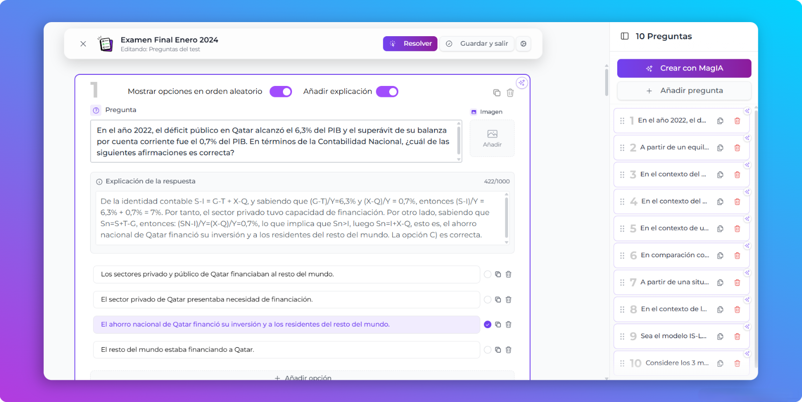 Editor manual de tests