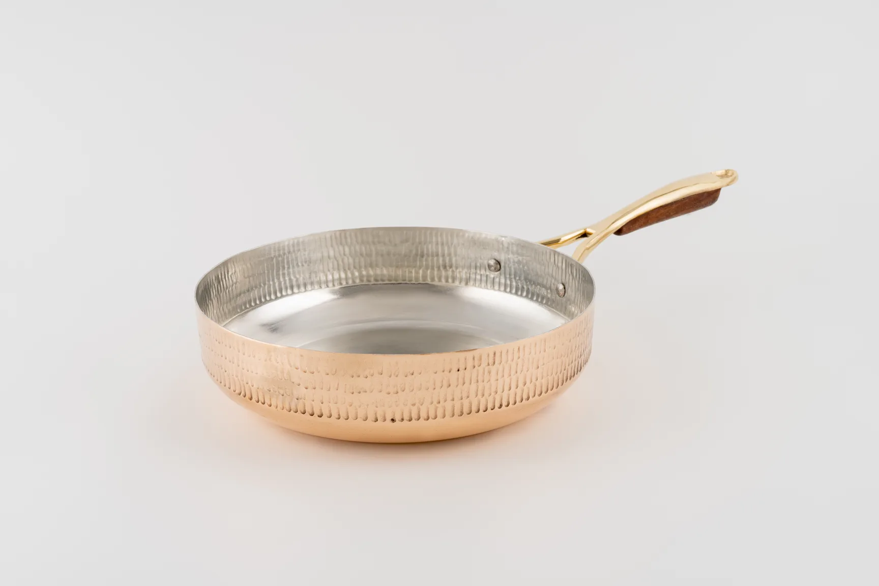 Copper Frying Pan with Brass & Wood Handle