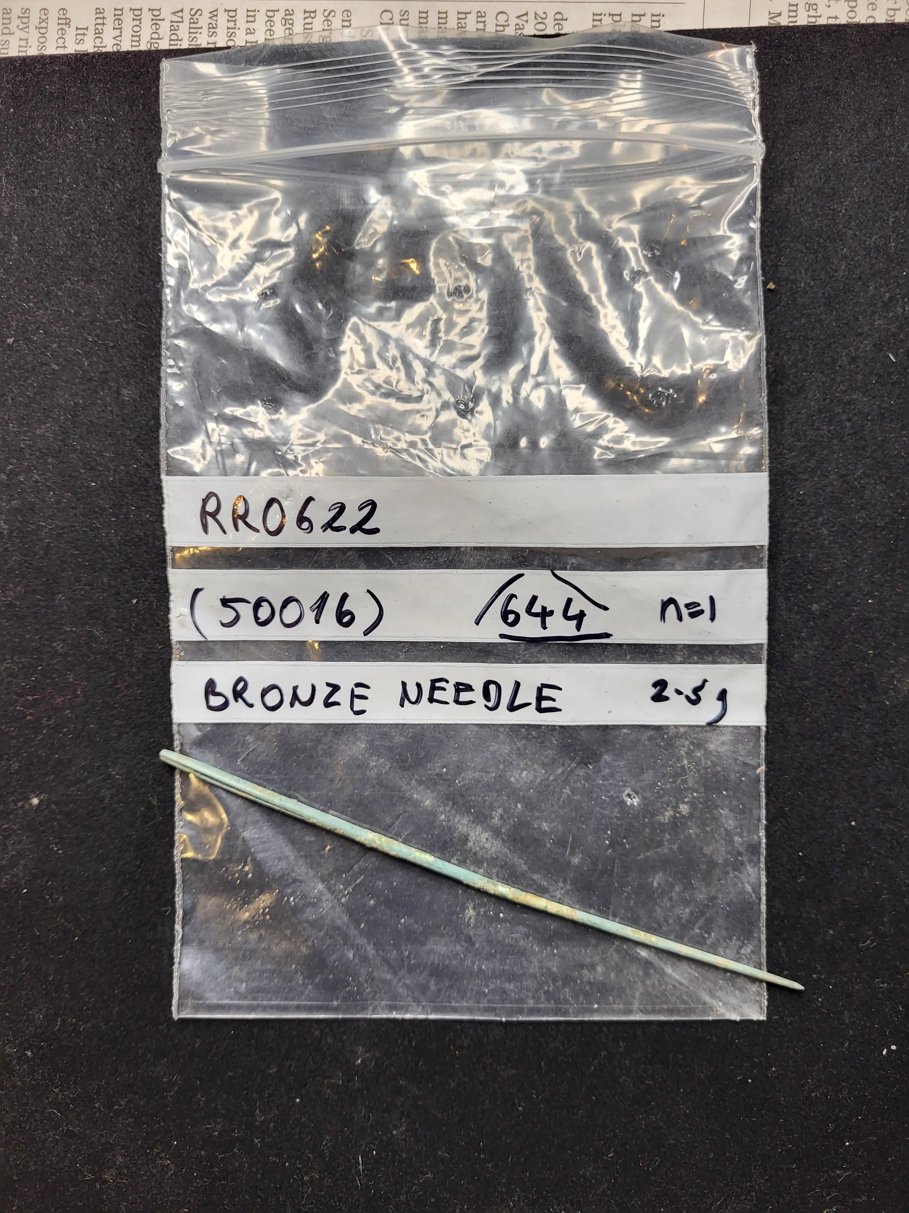 Bronze needle recovered during the Grove excavation