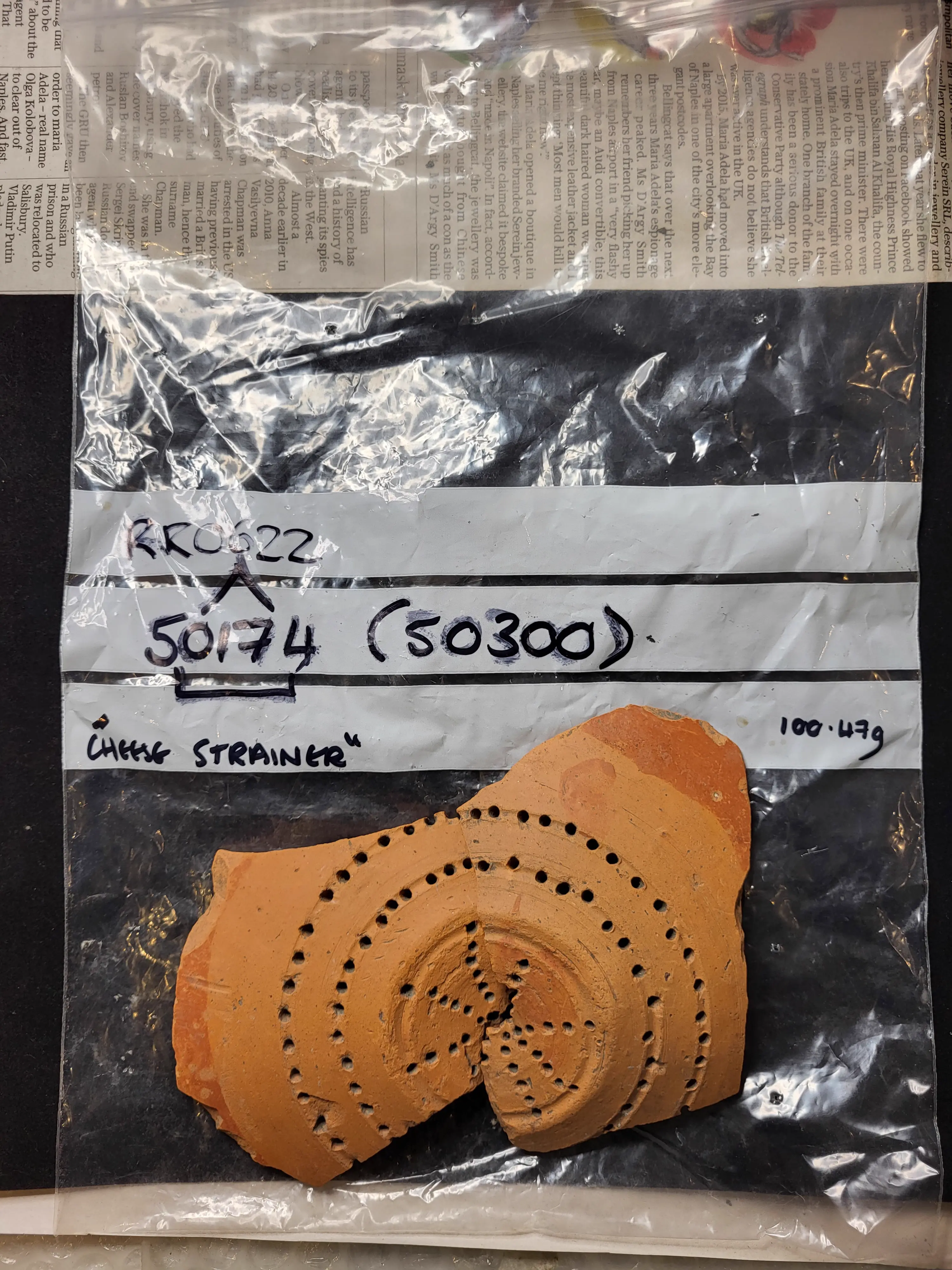Roman ceramic cheese strainer from Grove