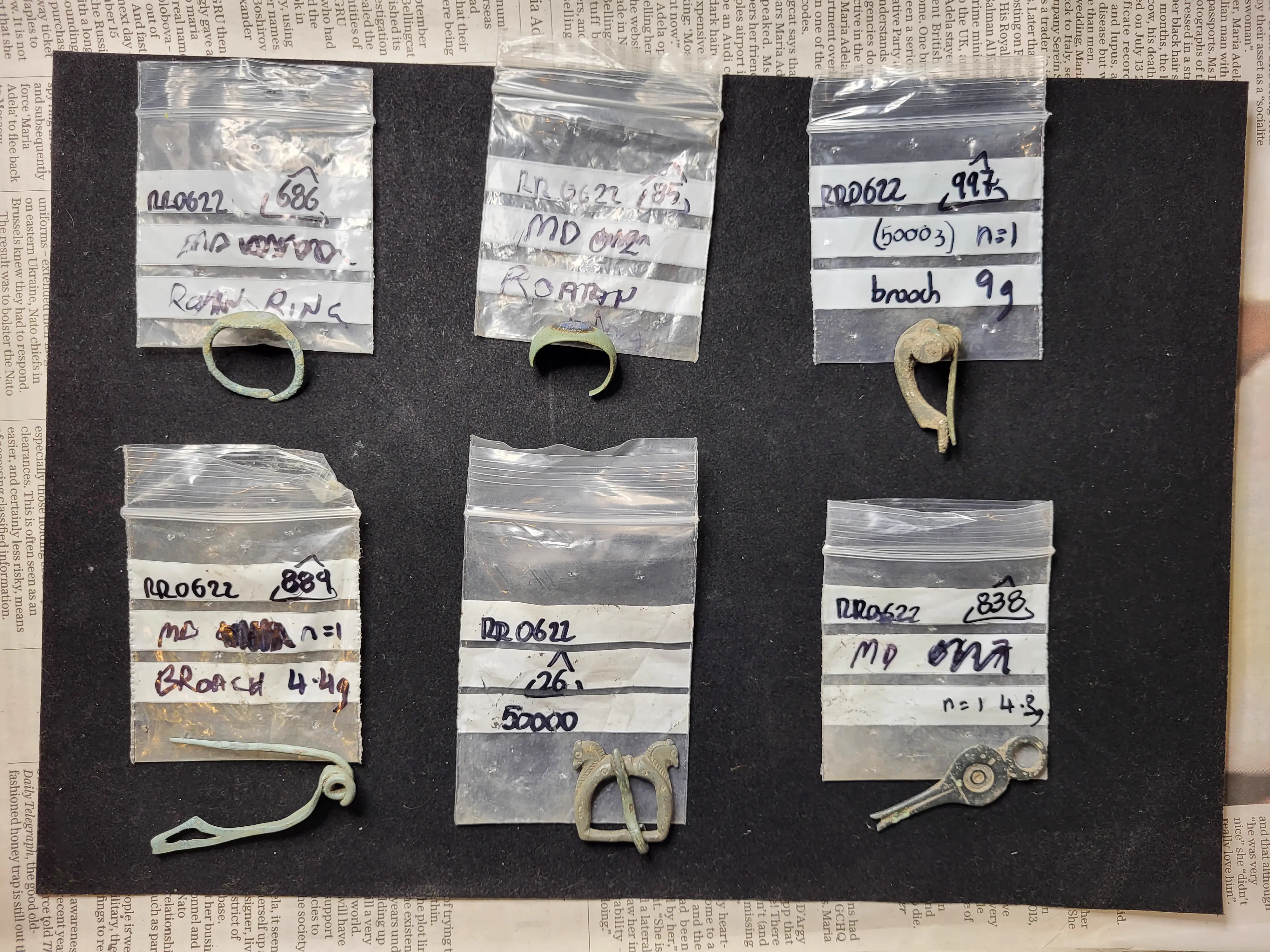 Selection of Roman jewellery and dress fittings from Grove