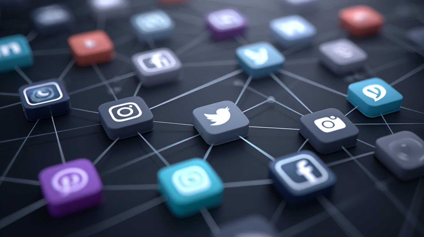 3D social media icons linked together, showing how tags connect content across platforms