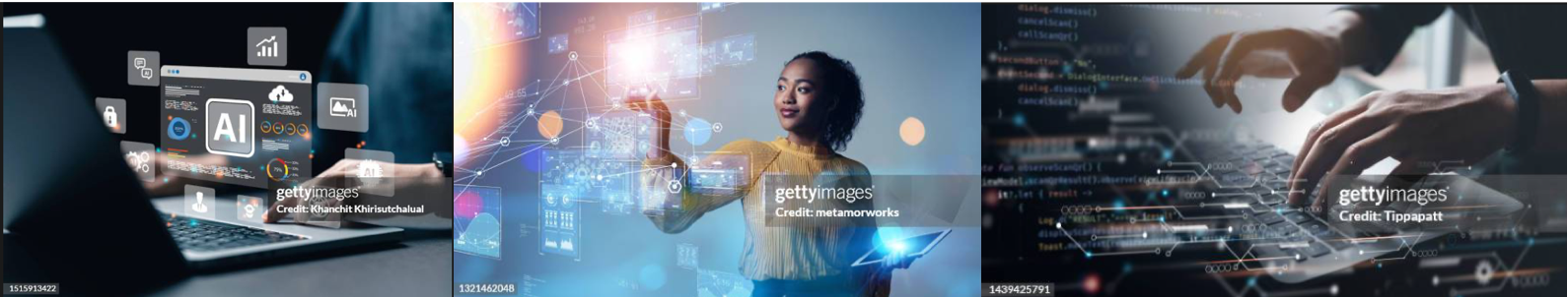 Stock photo of a person interacting with a futuristic digital interface, symbolizing human–AI collaboration in photography trends 2025